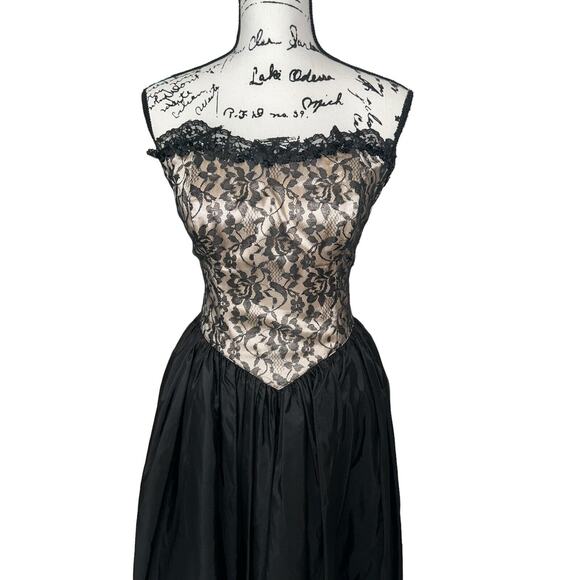 Vintage Gunne Sax Jessica McClintock Black Lace Party Strpls Dress Junior Sz 9 - Picture 3 of 13